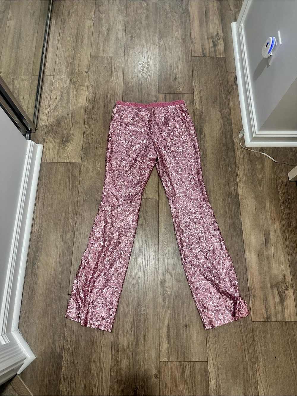 LOVESHACKFANCY Journee velvet-trimmed sequined crepe straight-leg pants